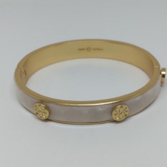 SOLD! Tory Burch Natural MOP & Matte Gold Bangle Style Bracelet - Picture 3 of 8